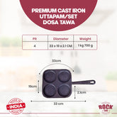 ROCK TAWA 4CV MINI UTTAPAM PAN /OMELETTE PAN/PANCAKE PAN 7.5INCH/1ML SQUARE PRE SEASONED CAST IRON SKILLET